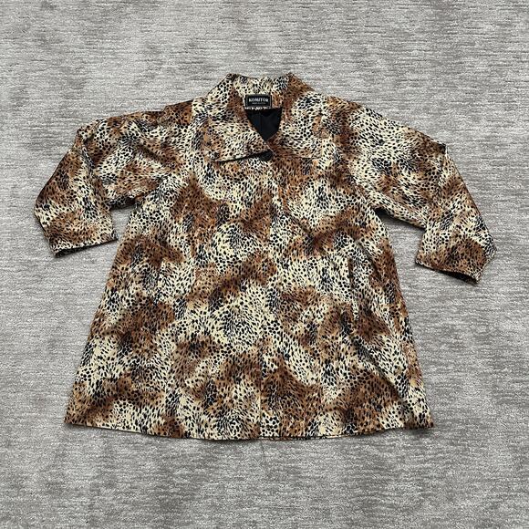 Vintage KOMITOR Coat Womens 3XL Brown Leopard Print Made in USA ILGWU 90s - Picture 1 of 9